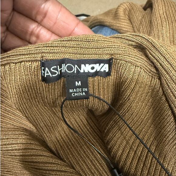 NWT Fashion Nova Tamara Camel Ribbed Knit Sweater Maxi Bodycon Dress Size M - Picture 7 of 13